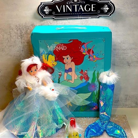 VTG 1990s Tyco Little Mermaid Doll Case, Disney Christmas Ed. Doll w/Flounder + - Picture 1 of 16